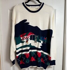 Vtg Cotton Traders Golf Sweater Mens L Crew Neck Long Sleeve Knit Fair Isle